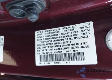 2018 Honda Cr-V Ex из США, поврежденный, VIN 7FARW1H51JE018249